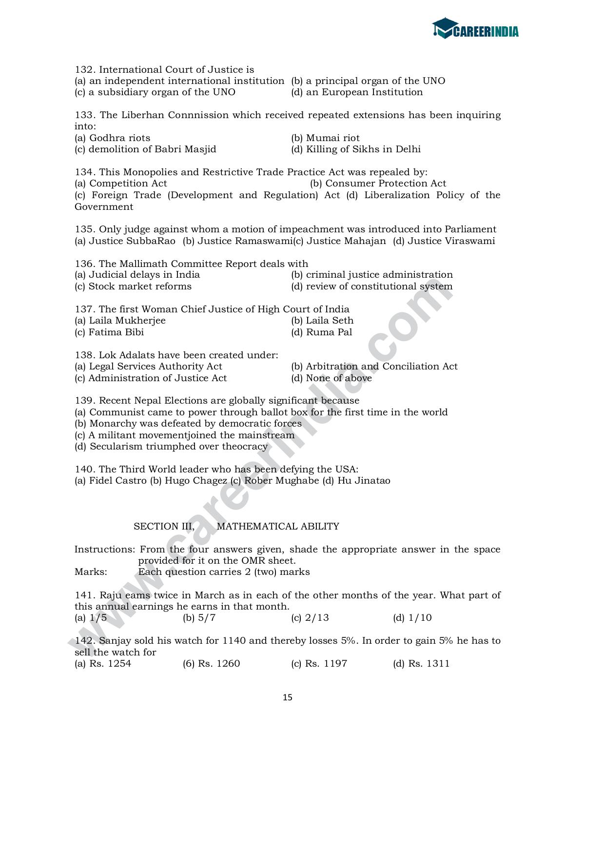 CLAT 2008 UG Sample Question Paper - Page 13