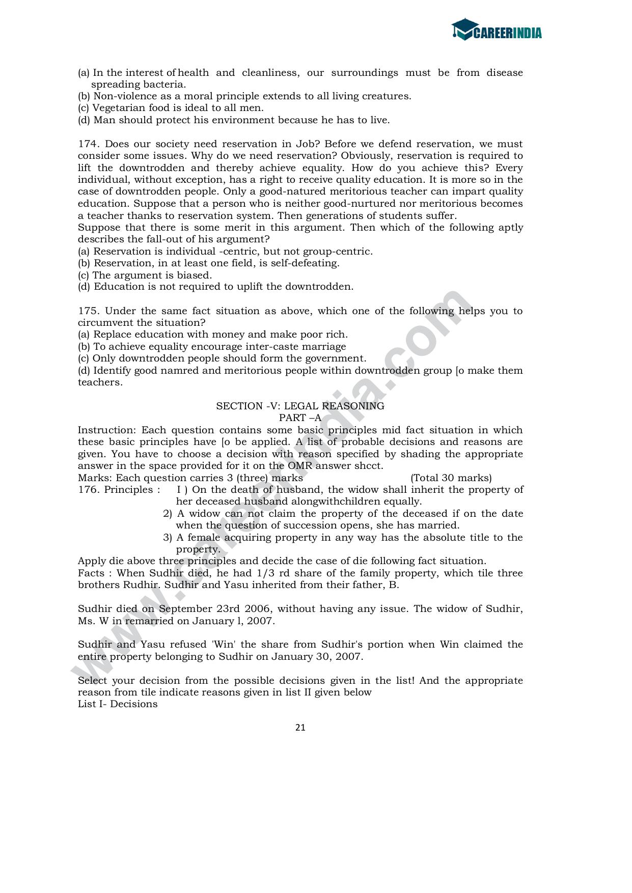 CLAT 2008 UG Sample Question Paper - Page 19
