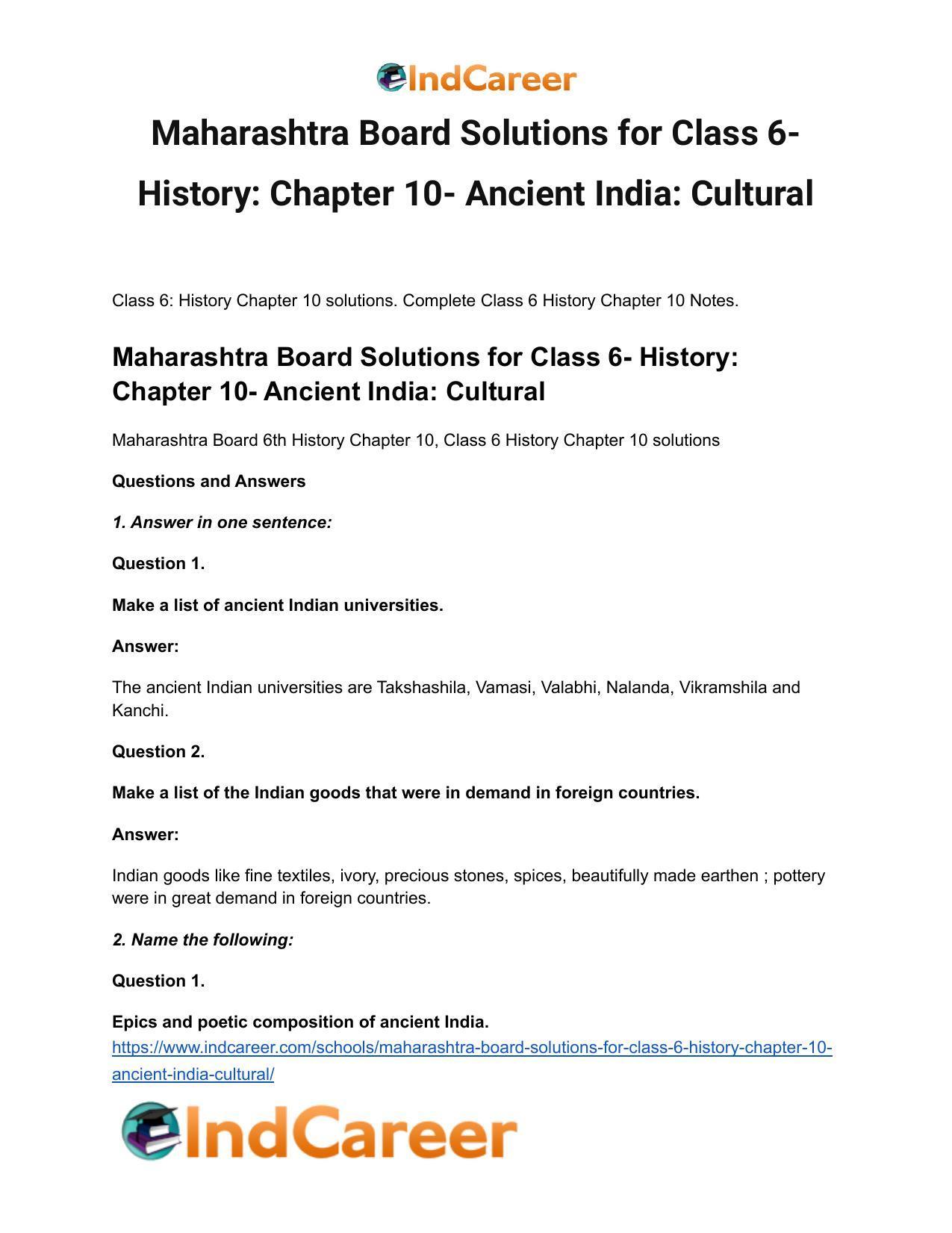 Maharashtra Board Solutions for Class 6- History: Chapter 10- Ancient India: Cultural - Page 2