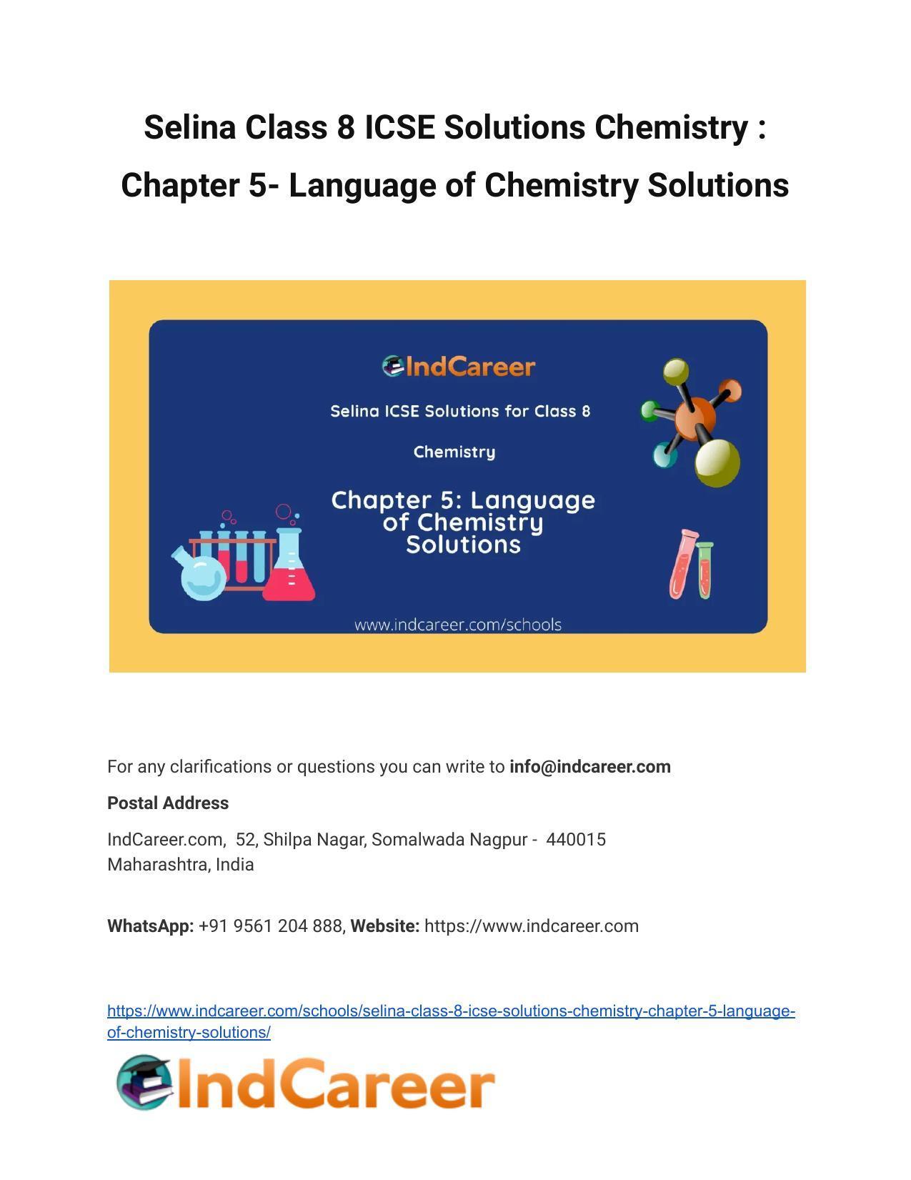 Selina Class 8 ICSE Solutions Chemistry : Chapter 5- Language of Chemistry Solutions - Page 1