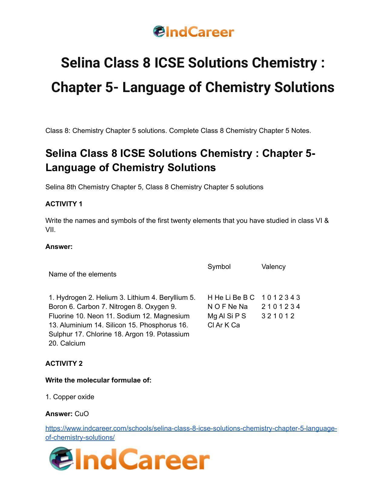 Selina Class 8 ICSE Solutions Chemistry : Chapter 5- Language of Chemistry Solutions - Page 2