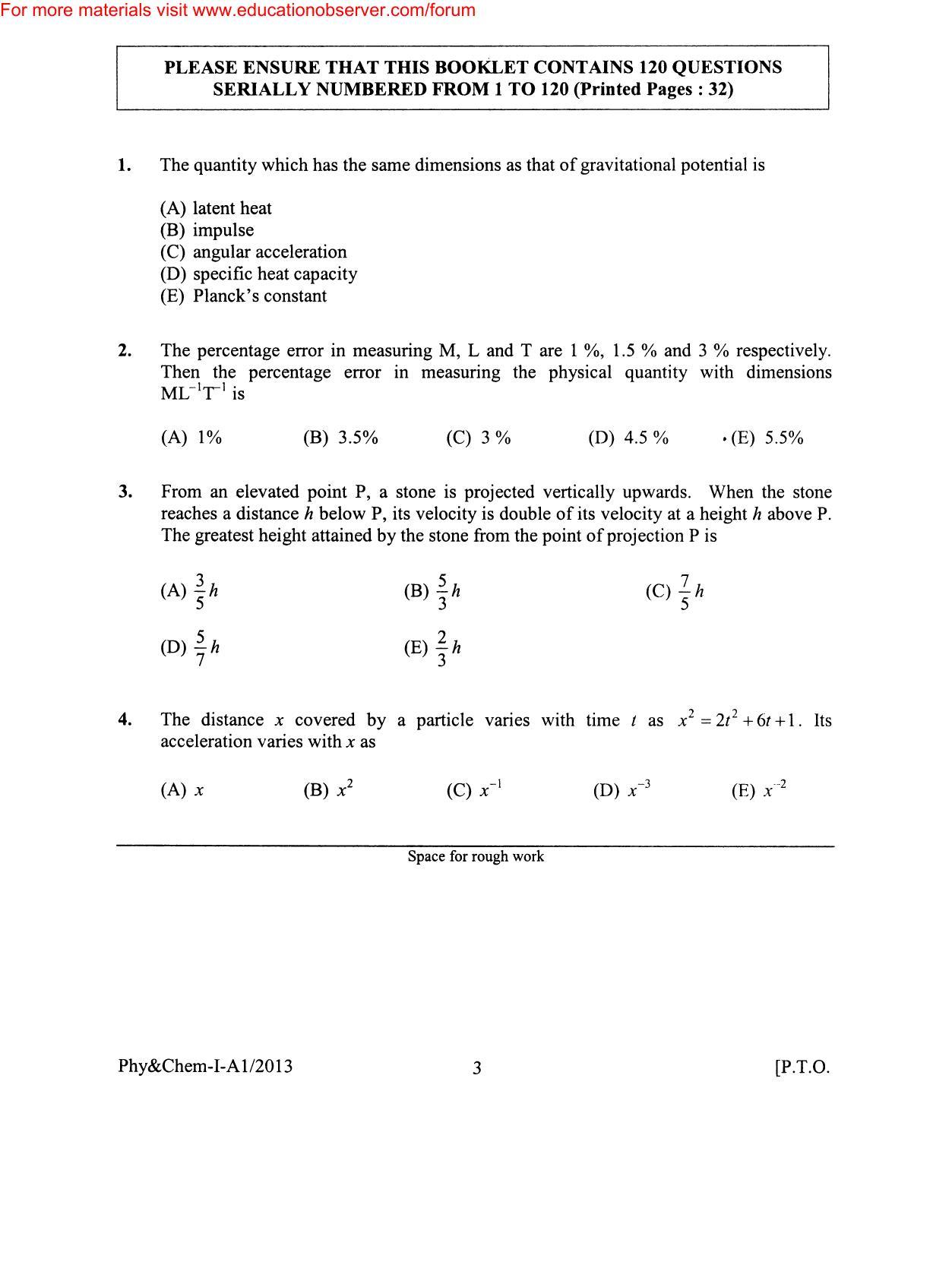 KEAM Paper I 2013 Question Paper - Page 2