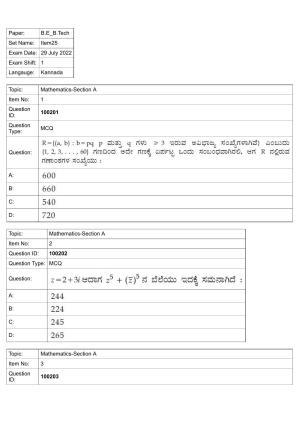 JEE Mains 2022: BTech Kannada (Shift 1) 29-07-2022 Question Paper