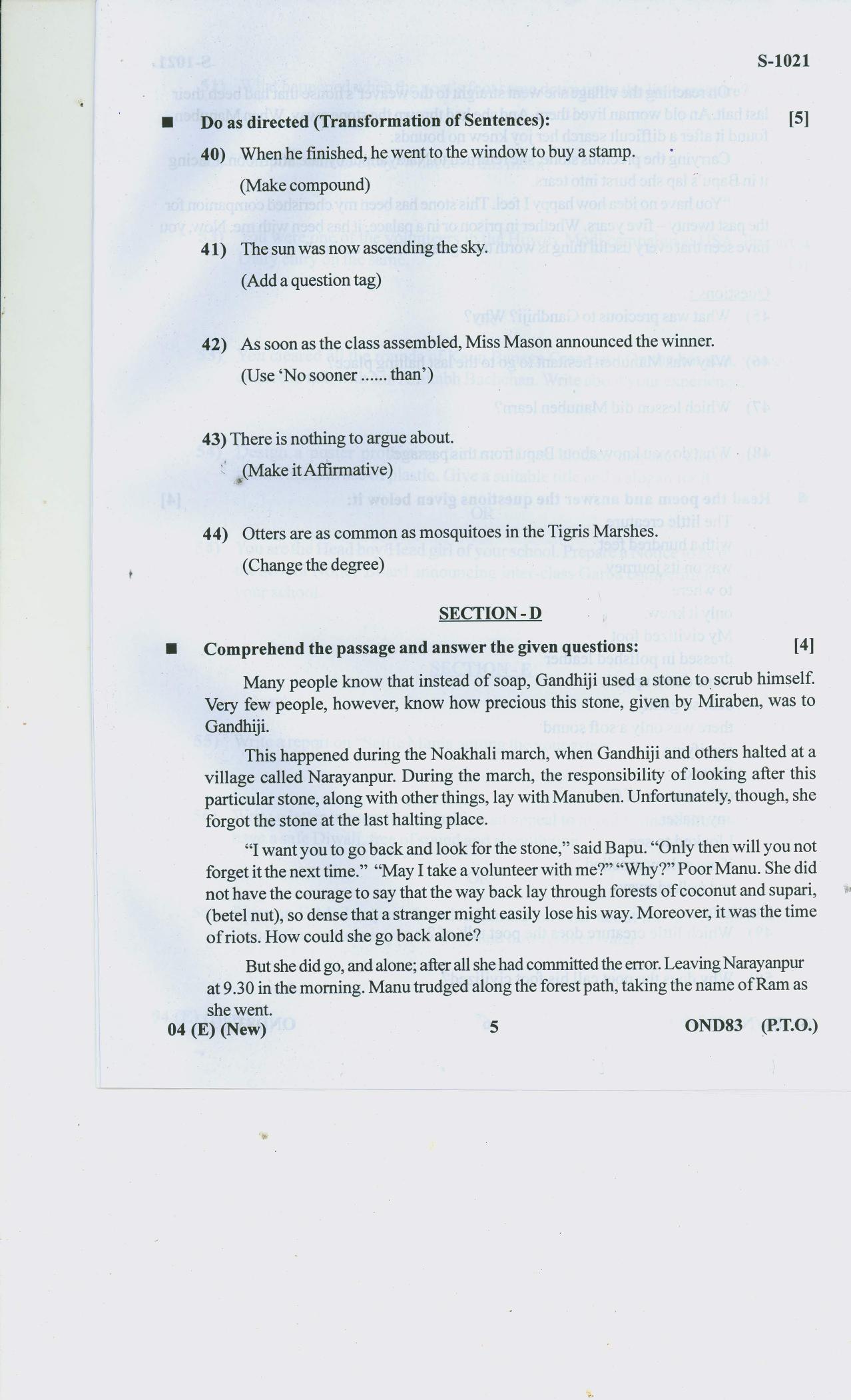 Gujarat Board Class 10th ENGLISH F L Question Paper - Page 5