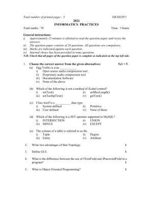 Nagaland Board Class 12 Informatics Practices 2021 Question Paper