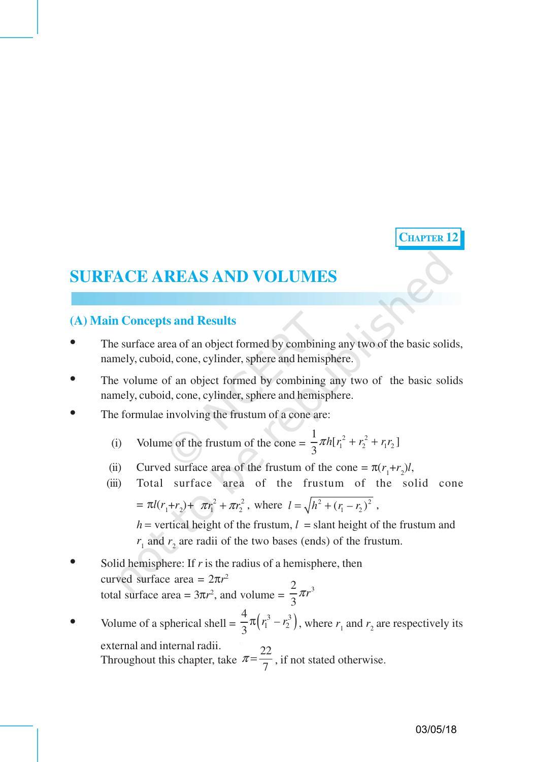 NCERT Exemplar Book for Class 10 Maths: Chapter 12 Surface areas and Volumes - Page 1