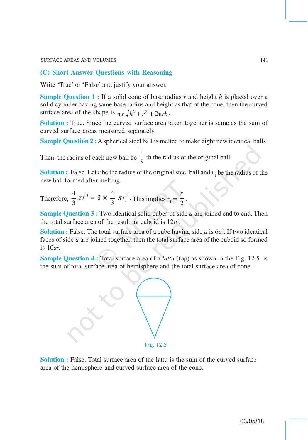 NCERT Exemplar Book for Class 10 Maths: Chapter 12 Surface areas and Volumes - Page 6