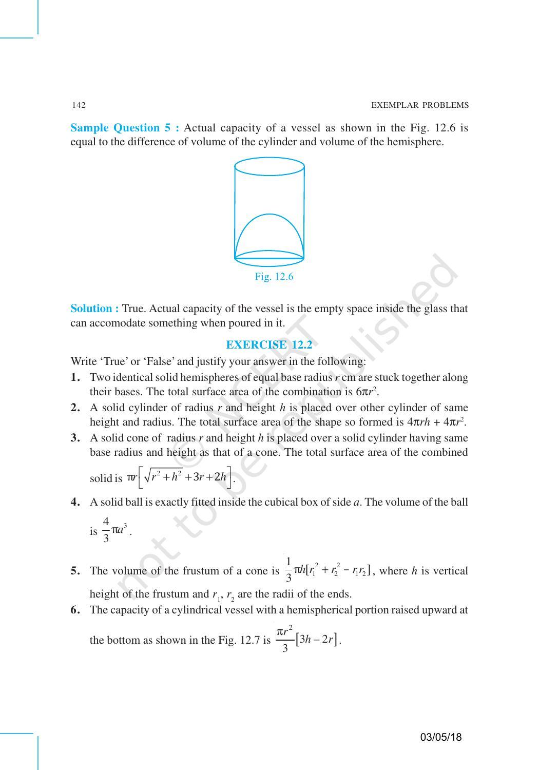 NCERT Exemplar Book for Class 10 Maths: Chapter 12 Surface areas and Volumes - Page 7