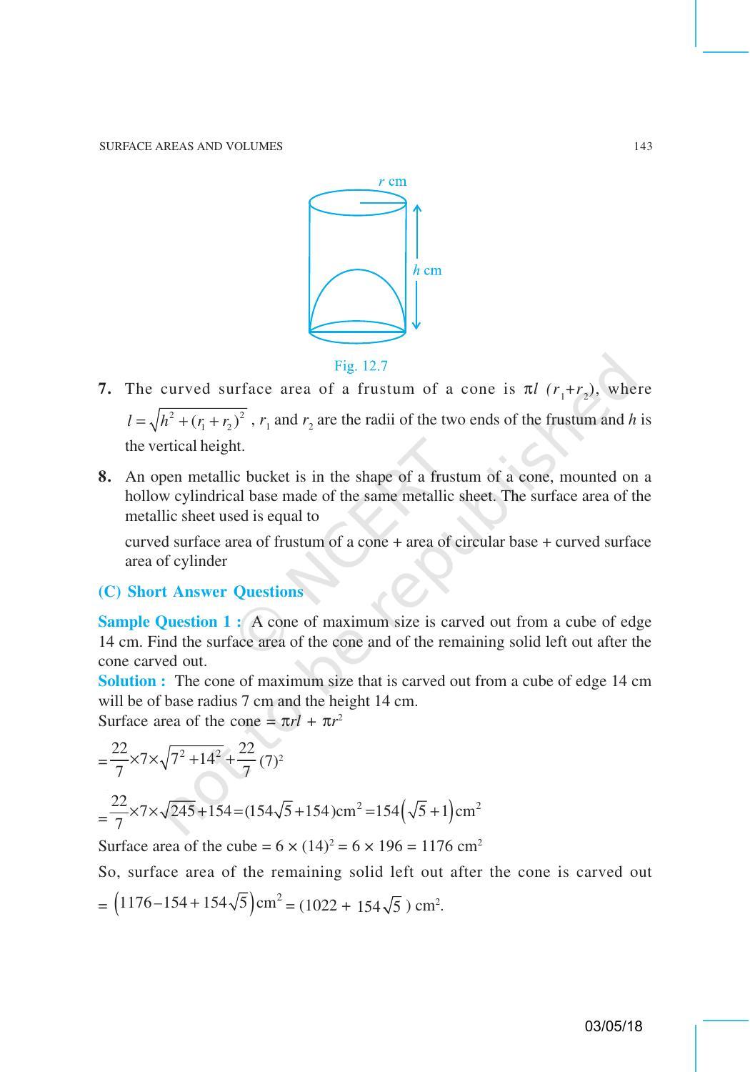 NCERT Exemplar Book for Class 10 Maths: Chapter 12 Surface areas and Volumes - Page 8