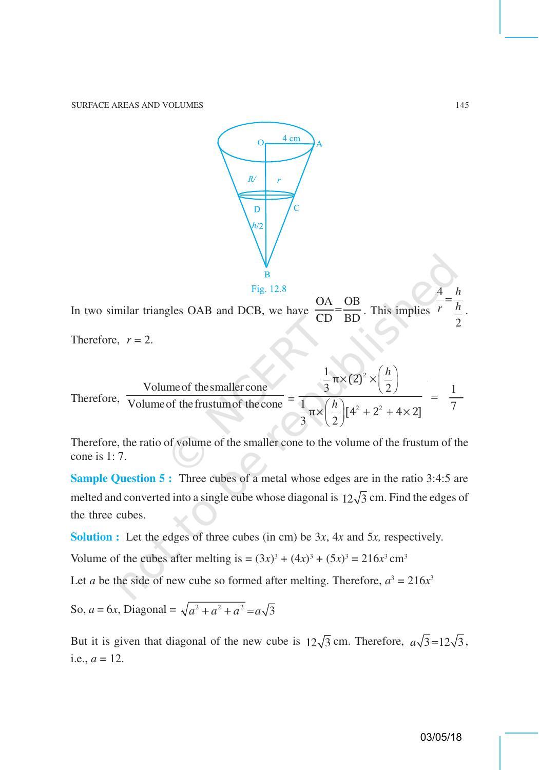 Ncert Exemplar Book For Class 10 Maths Chapter 12 Surface Areas And Volumes