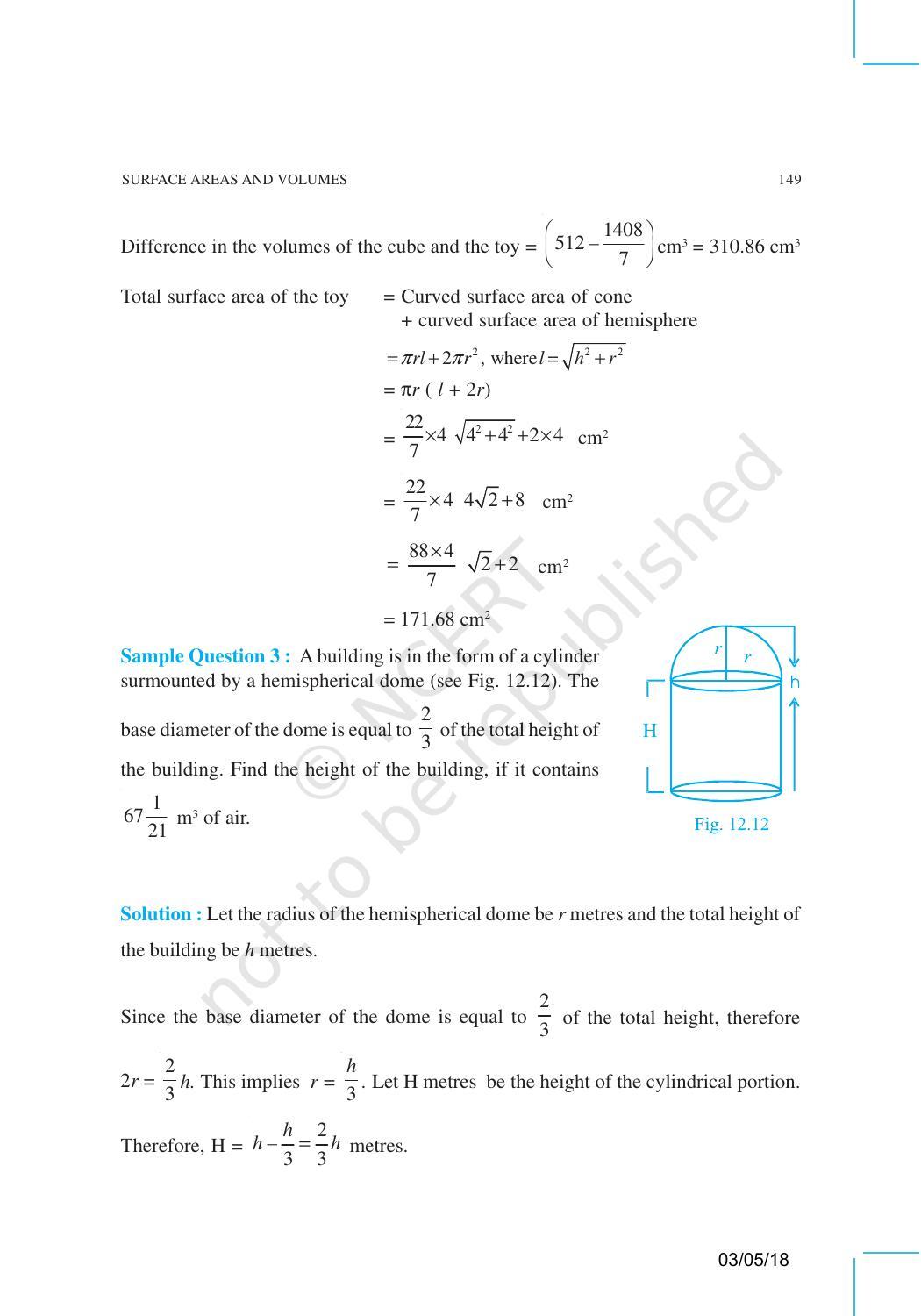 NCERT Exemplar Book for Class 10 Maths: Chapter 12 Surface areas and Volumes - Page 14