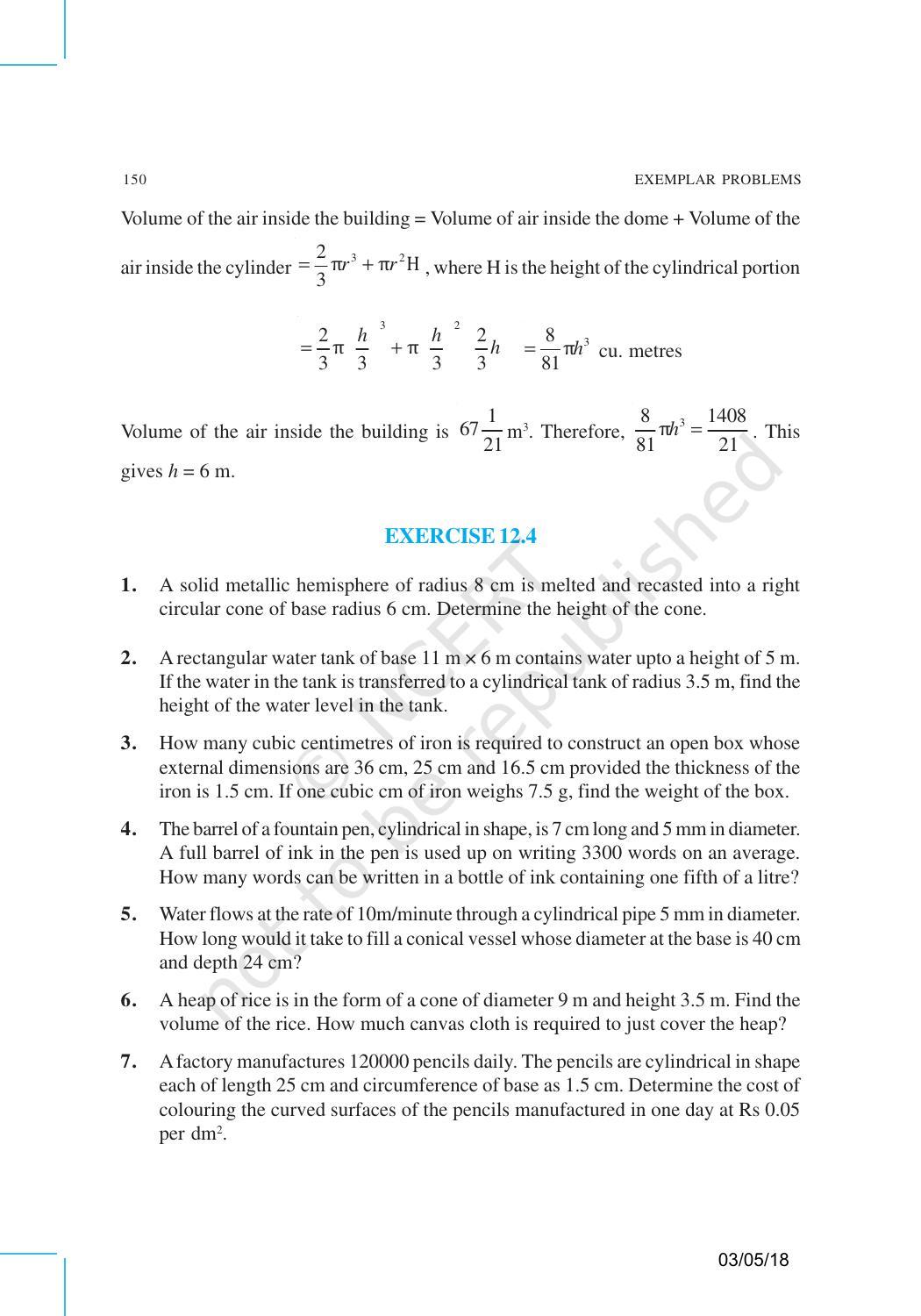 NCERT Exemplar Book for Class 10 Maths: Chapter 12 Surface areas and Volumes - Page 15