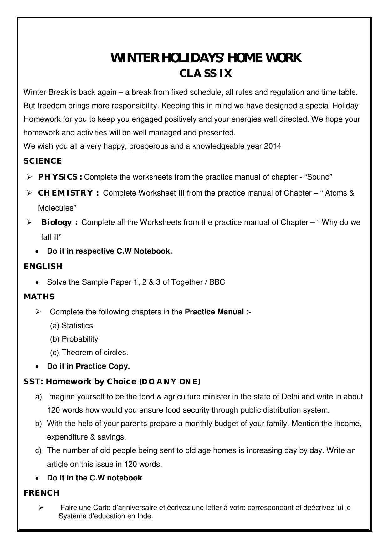 CBSE Worksheets for Class 9 Assignment 1 - Page 1