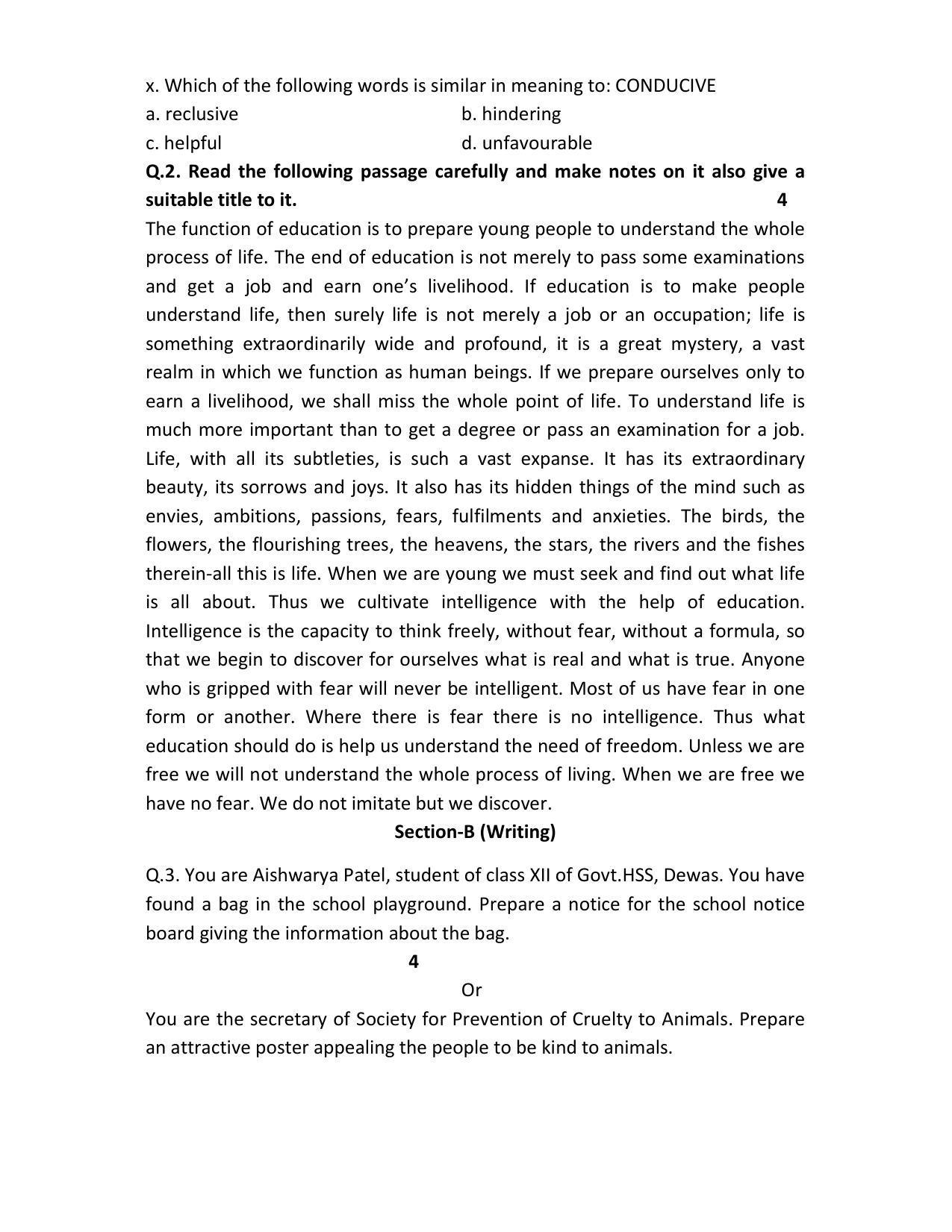 MP Board Class 12 English Sample Paper 2023 - Page 4