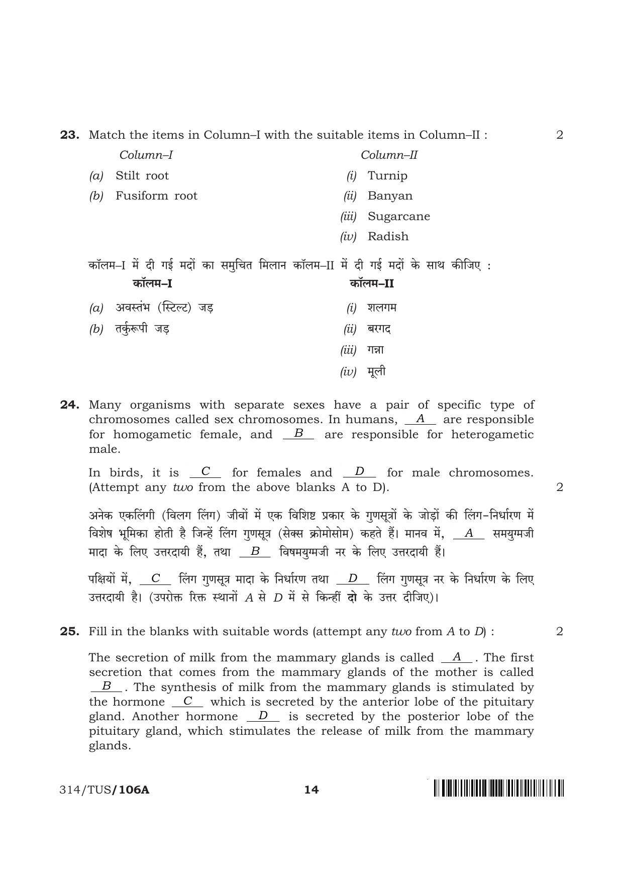 NIOS 2024 Class 12 Biology Question Paper - Page 14
