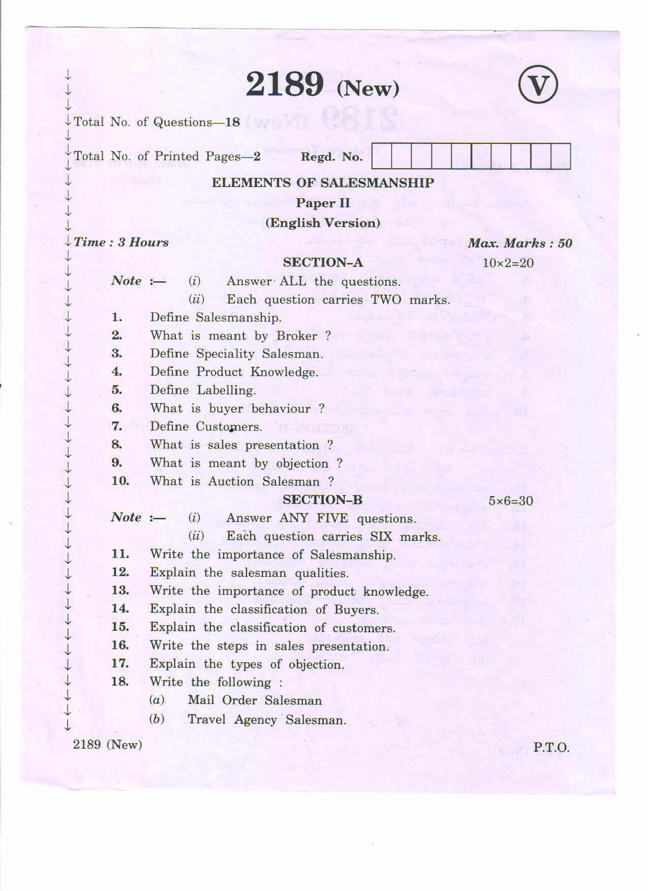 AP Inter 2nd Year Vocational Question Paper March - 2020 - Elements of Salesmanship - II (new) - Page 1