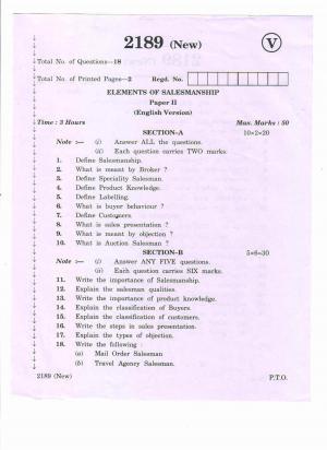 AP Inter 2nd Year Vocational Question Paper March - 2020 - Elements of Salesmanship - II (new)