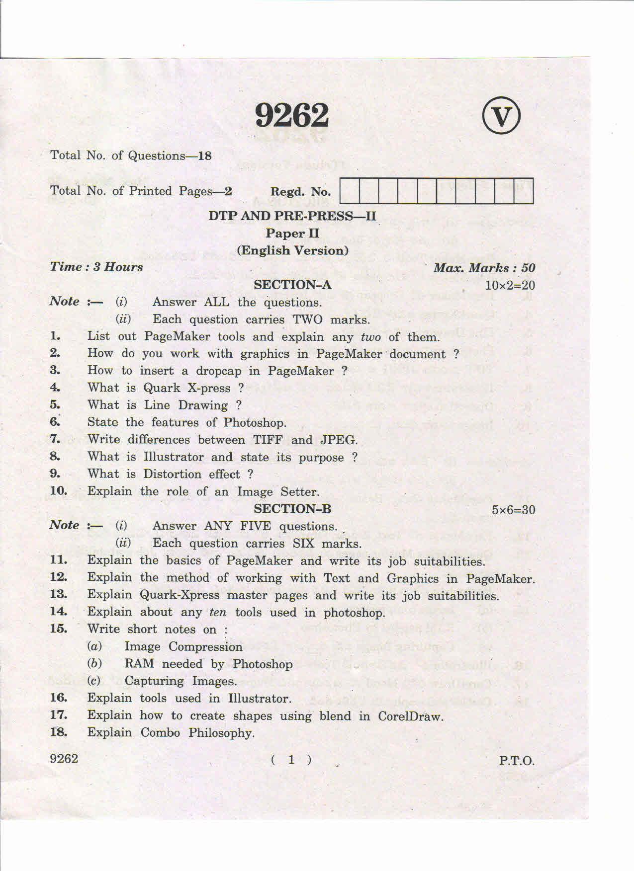 AP Inter. 2nd Year Vocational Question Paper May – 2019 - DTP and Pre-Press-II - Page 1
