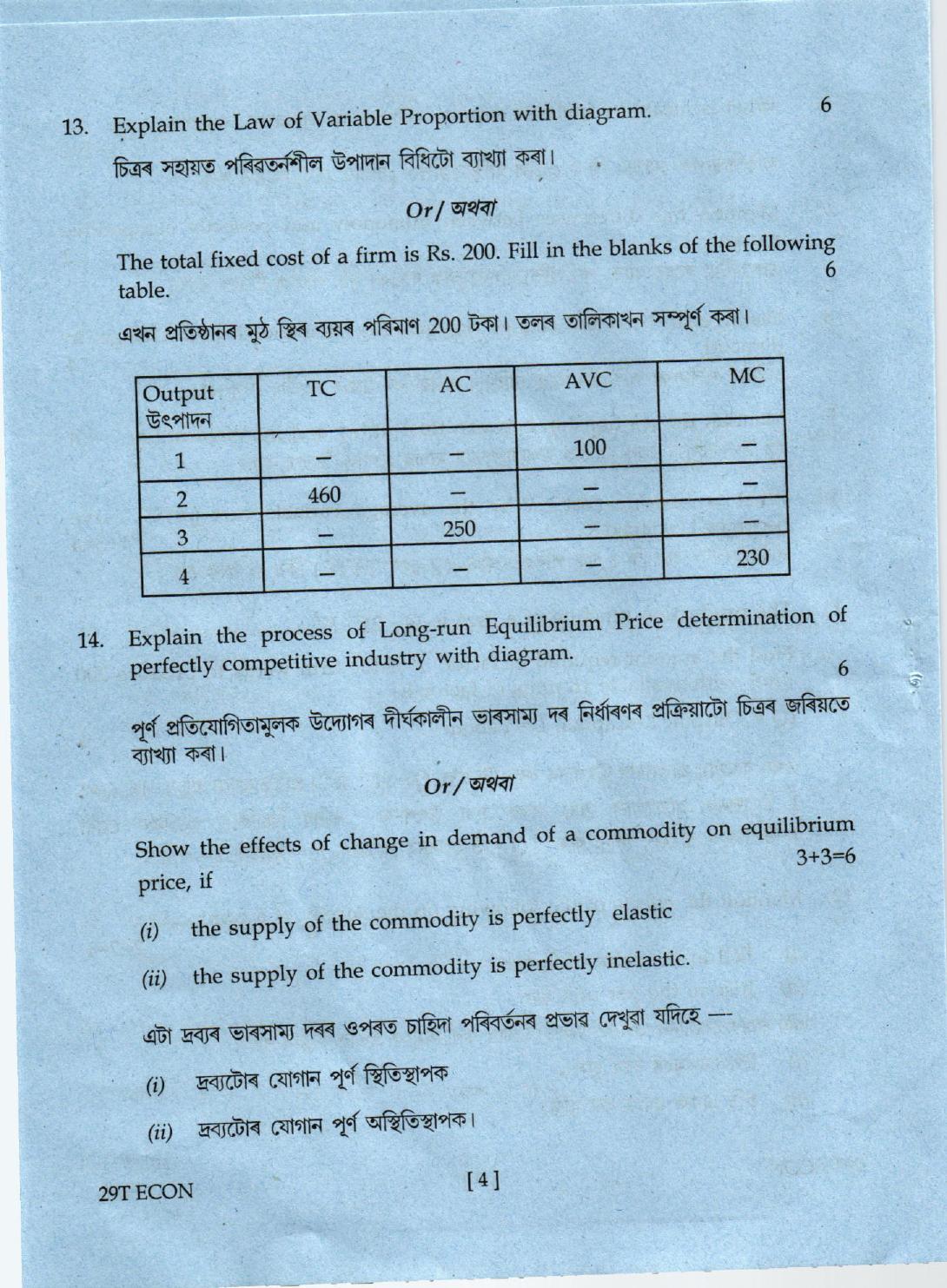 AHSEC Class 12 Economics Trade 2019 Question Papers  - Page 4