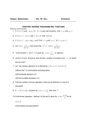 CBSE Class 12 Maths Inverse Trigonometric Functions Assignment 02