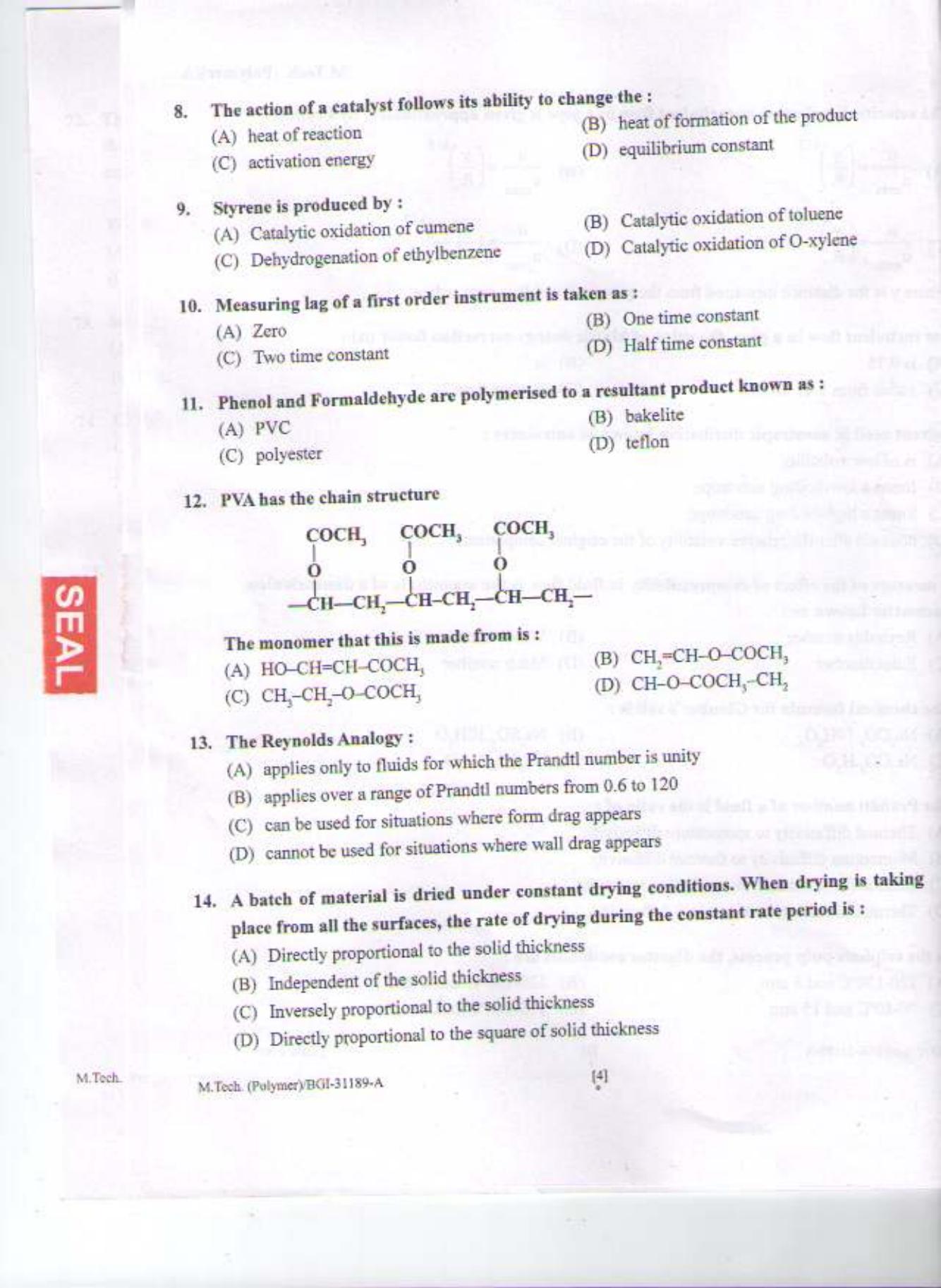 PU CET PG 2015: M.Tech (Polymer) Question Paper - Page 3