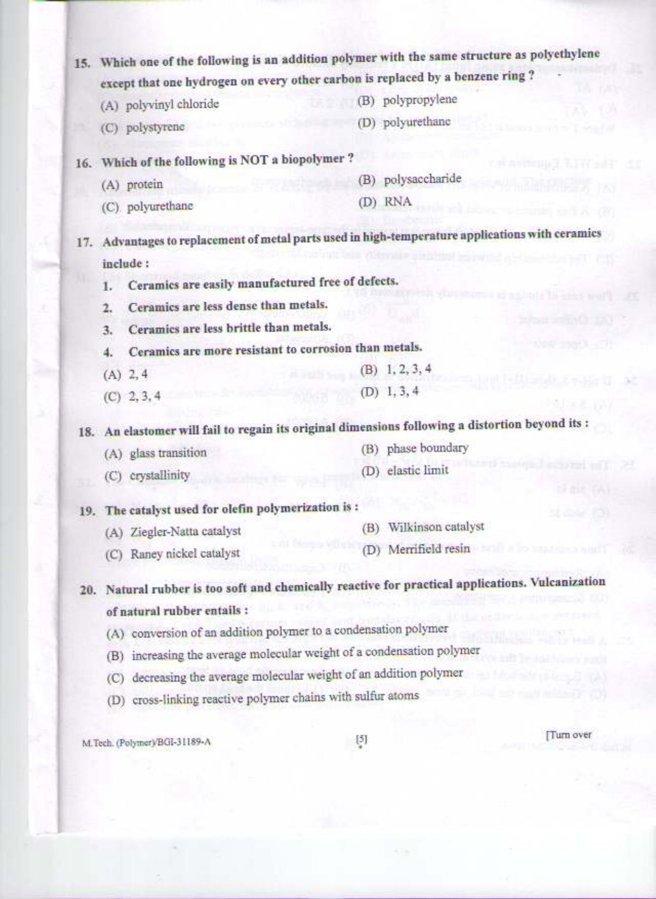 PU CET PG 2015: M.Tech (Polymer) Question Paper - Page 4