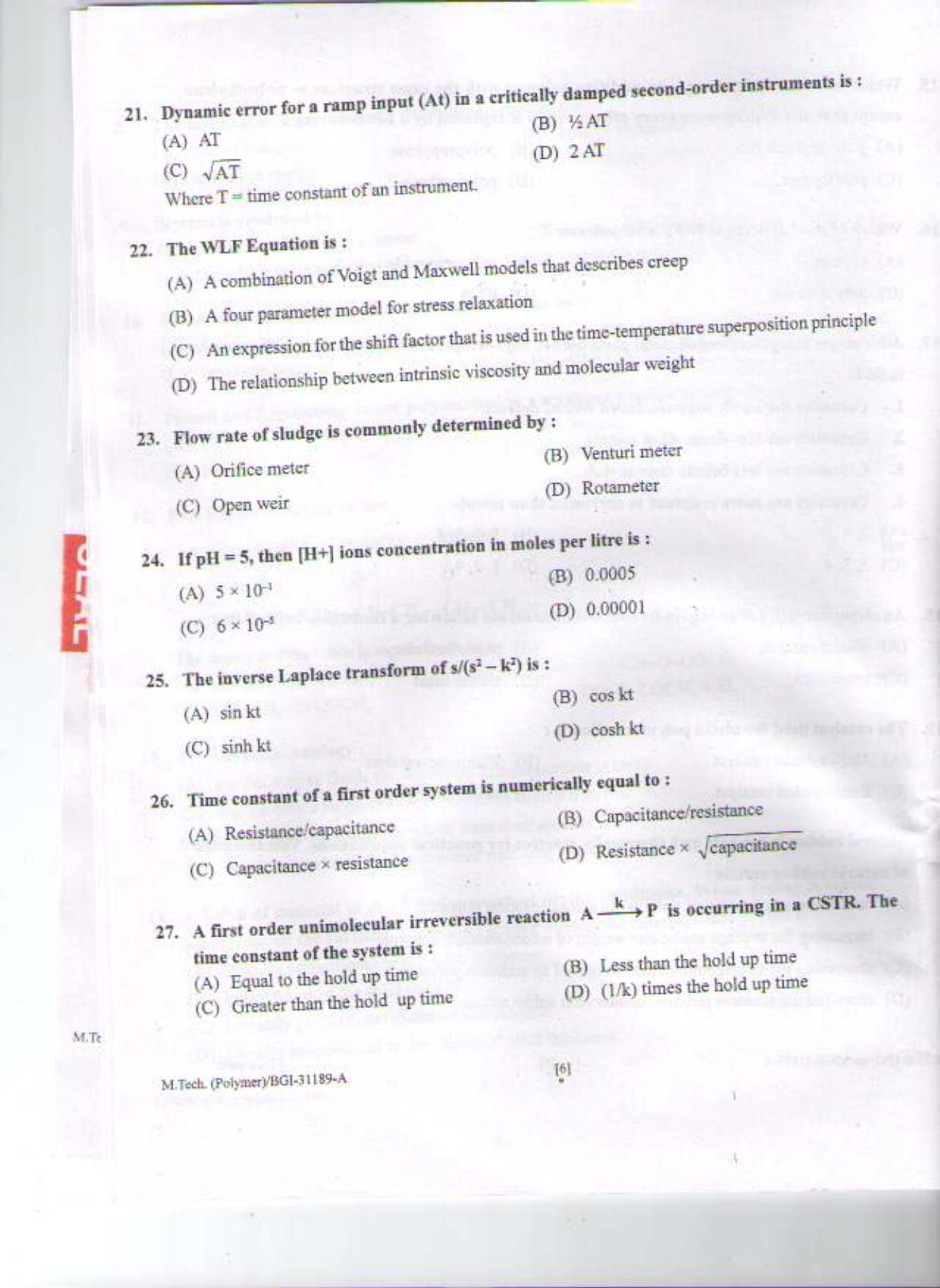 PU CET PG 2015: M.Tech (Polymer) Question Paper - Page 5