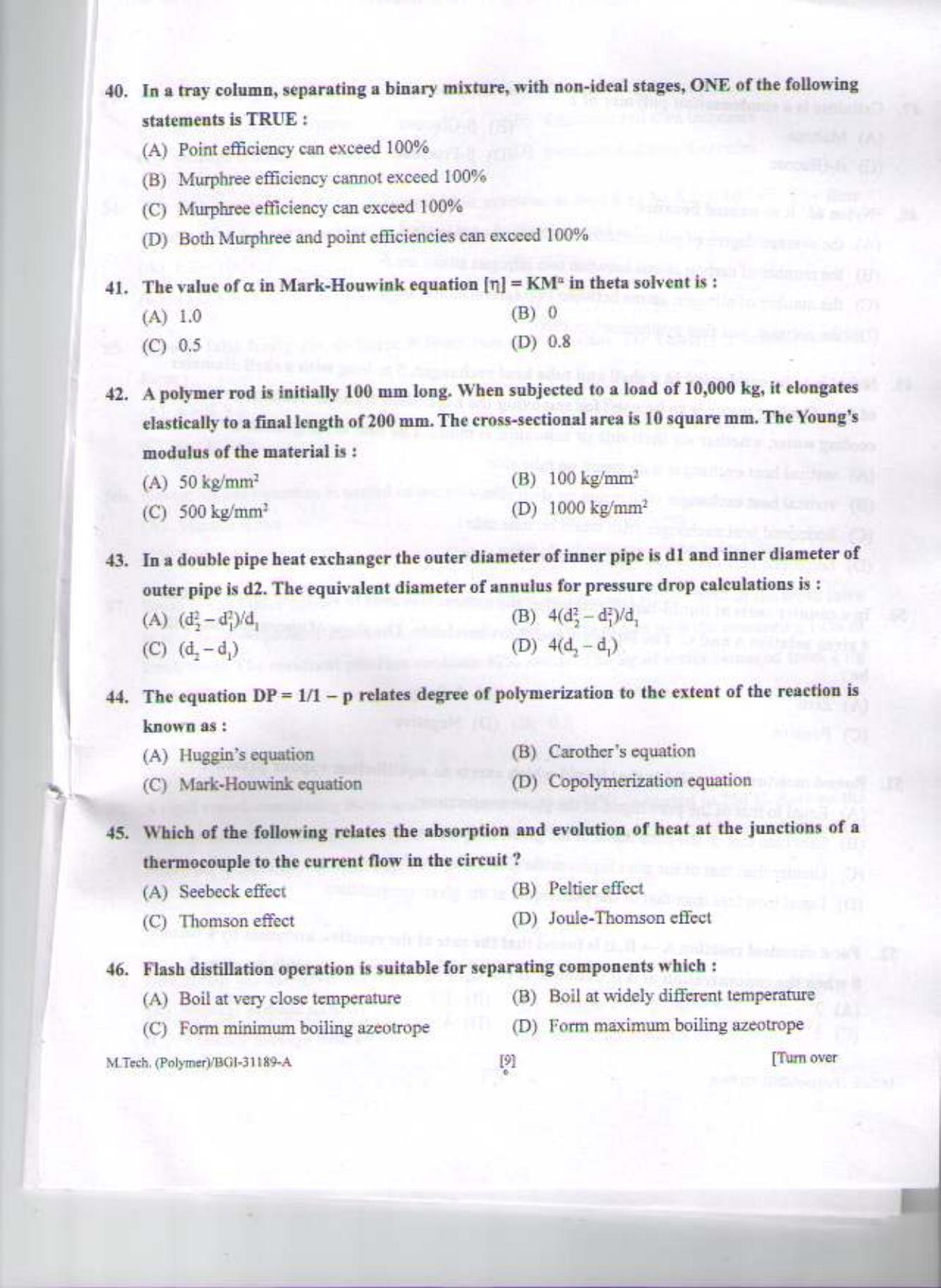 PU CET PG 2015: M.Tech (Polymer) Question Paper - Page 8