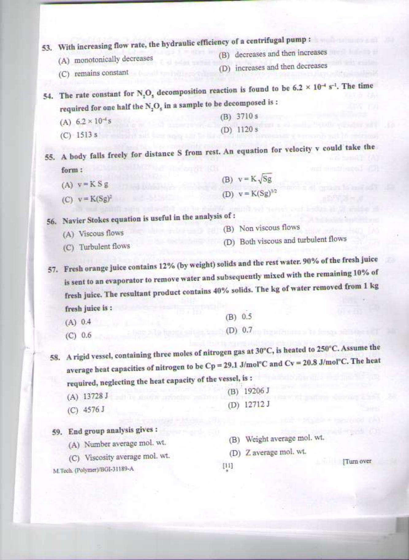 PU CET PG 2015: M.Tech (Polymer) Question Paper - Page 10