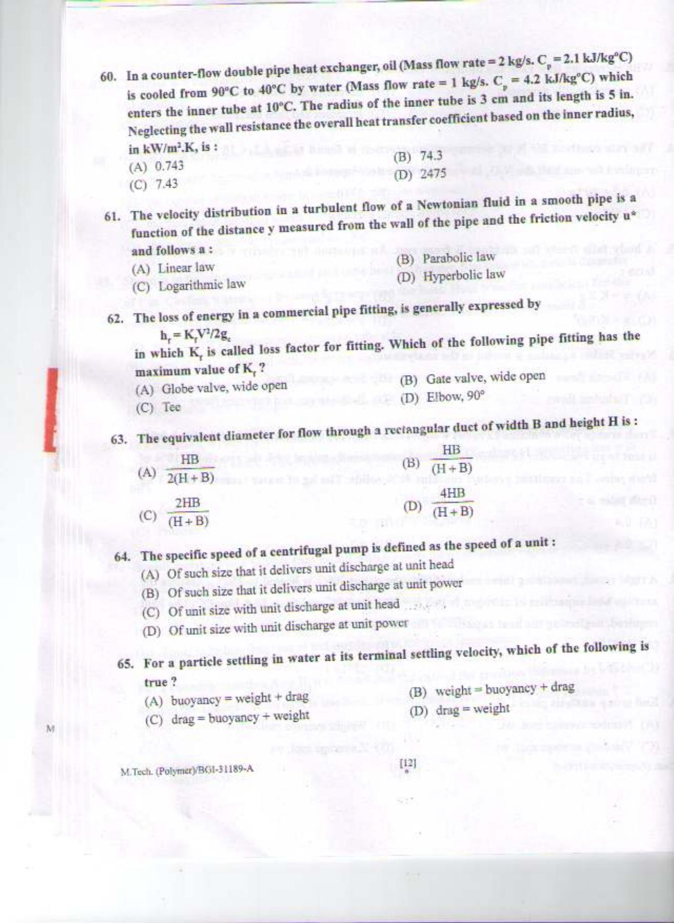 PU CET PG 2015: M.Tech (Polymer) Question Paper - Page 11