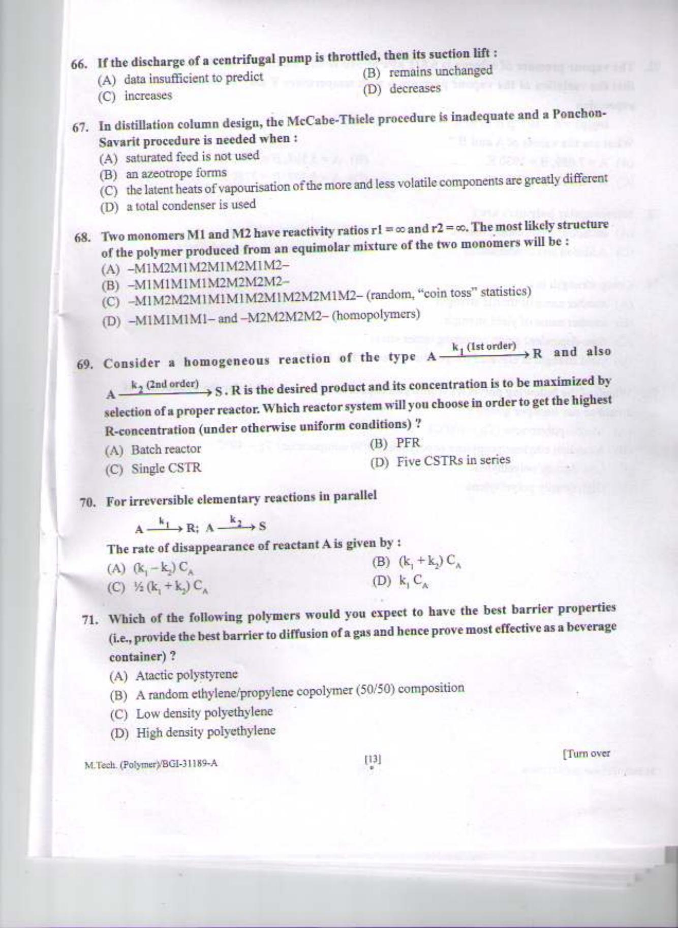 PU CET PG 2015: M.Tech (Polymer) Question Paper - Page 12