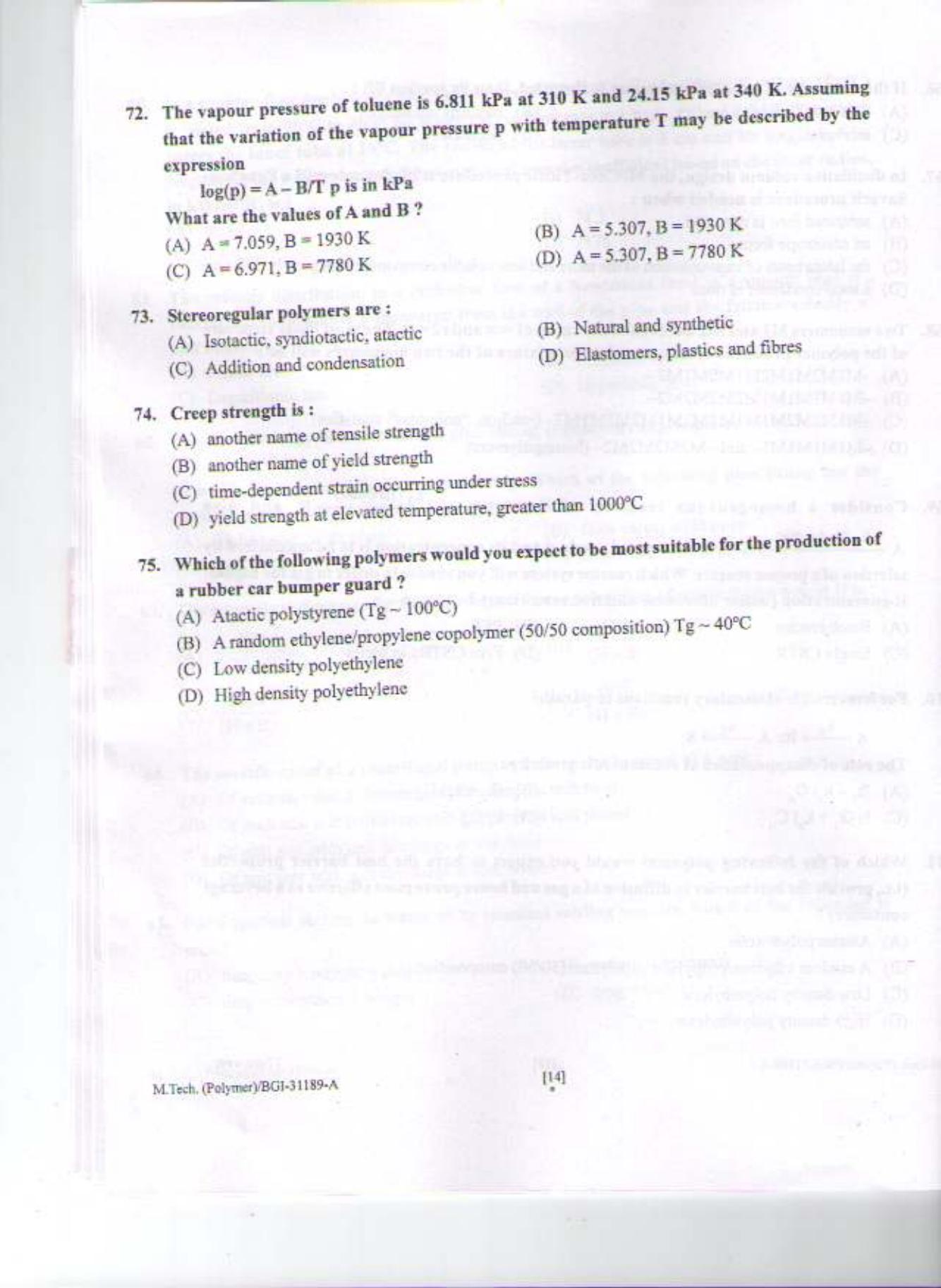 PU CET PG 2015: M.Tech (Polymer) Question Paper - Page 13