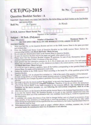 PU CET PG 2015: M.Tech (Polymer) Question Paper