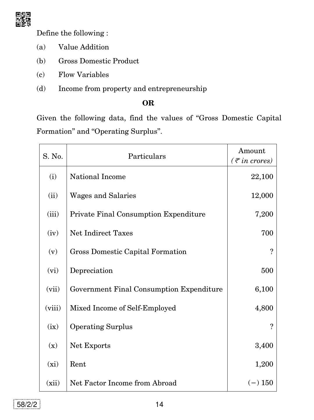 CBSE Class 12 58-2-2 Economics 2019 Question Paper - Page 14