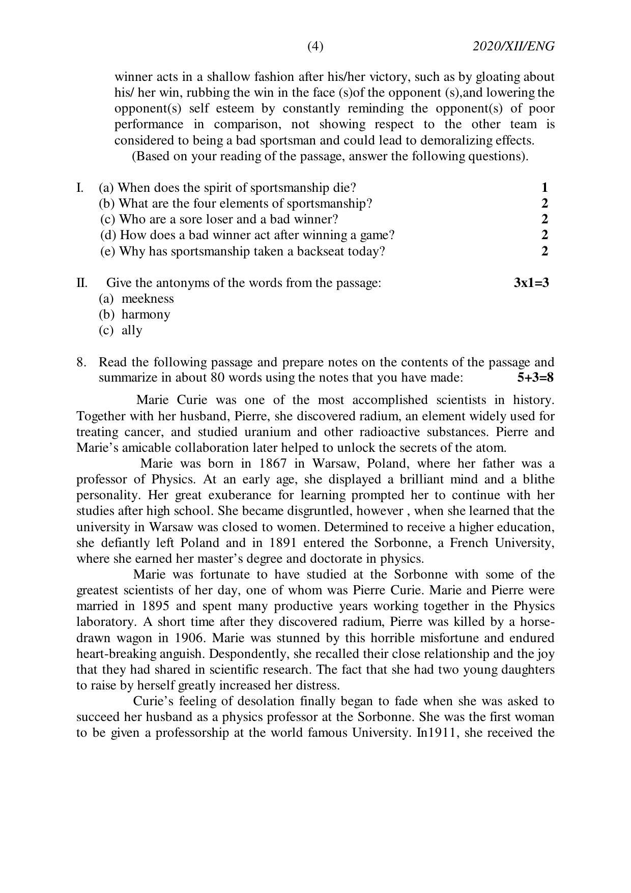 Nagaland Board Class 12 ENGLISH 2020 Question Papers - Page 4