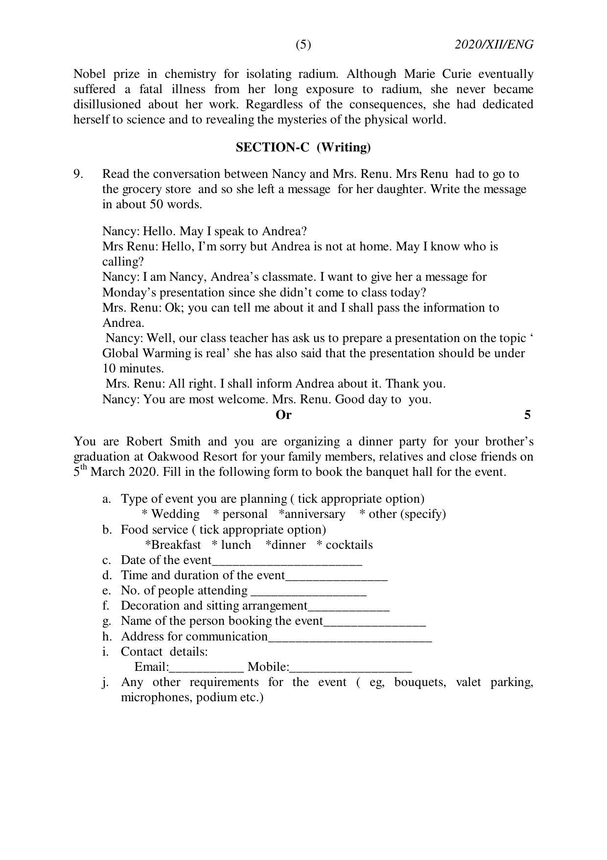 Nagaland Board Class 12 ENGLISH 2020 Question Papers - Page 5