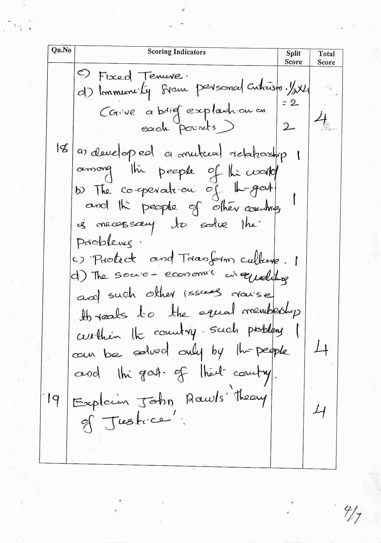 Kerala Plus One 2017 Political Science Answer Key - Page 4