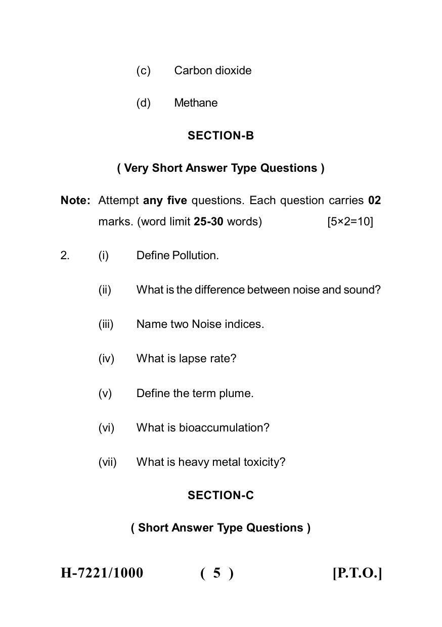 Sarguja University Question Paper July-2022 : M.Sc. In Environmental Science(Second Sem.)Environmental Pollution Paper 1 - Page 5