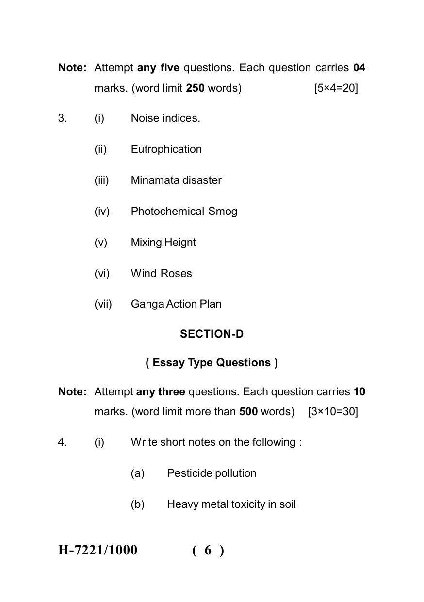 Sarguja University Question Paper July-2022 : M.Sc. In Environmental Science(Second Sem.)Environmental Pollution Paper 1 - Page 6