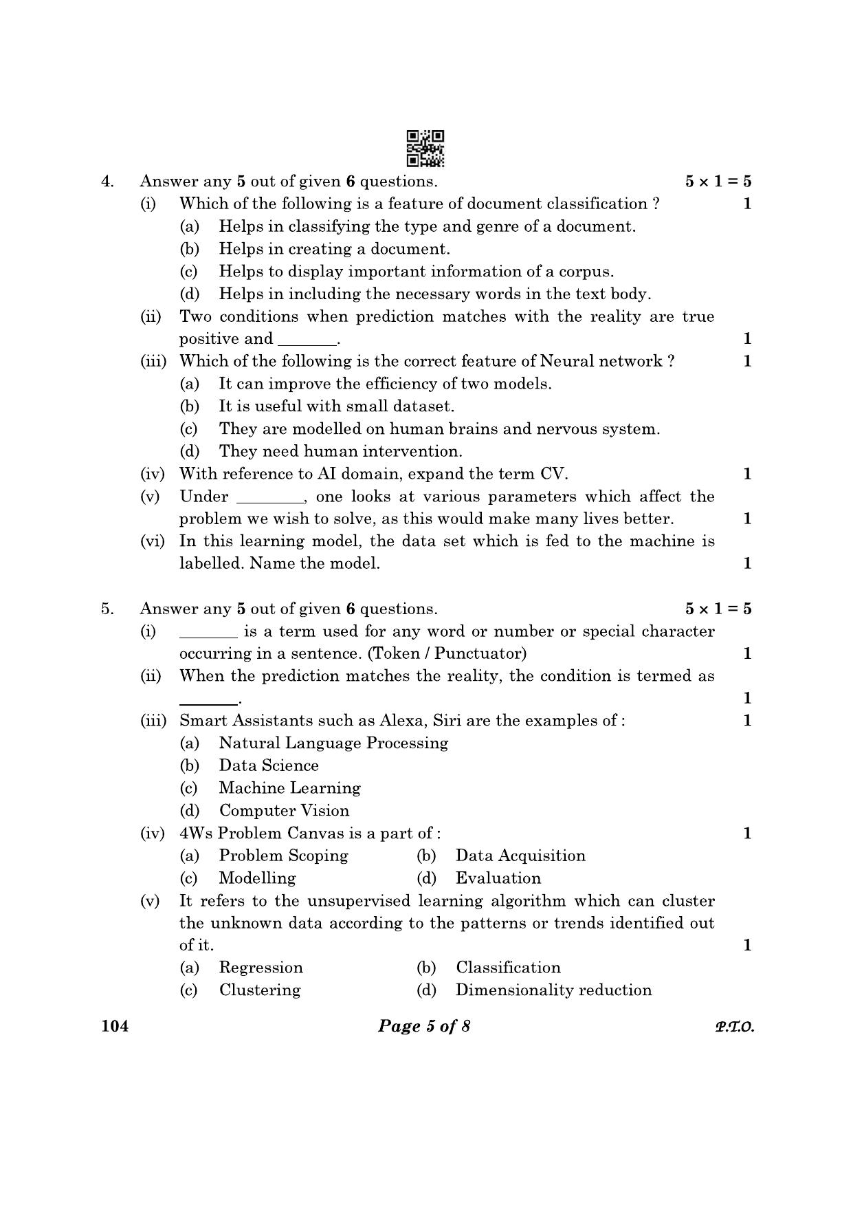 CBSE Class 10 104 Artificial Intelligence 2023 Question Paper - Page 5