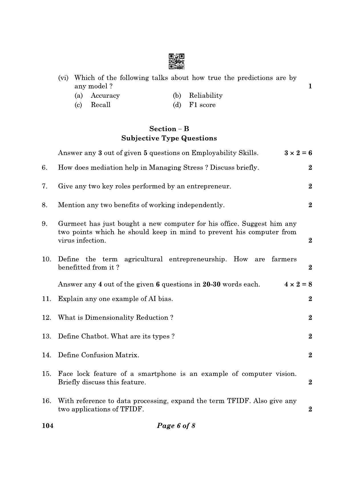 CBSE Class 10 104 Artificial Intelligence 2023 Question Paper - Page 6