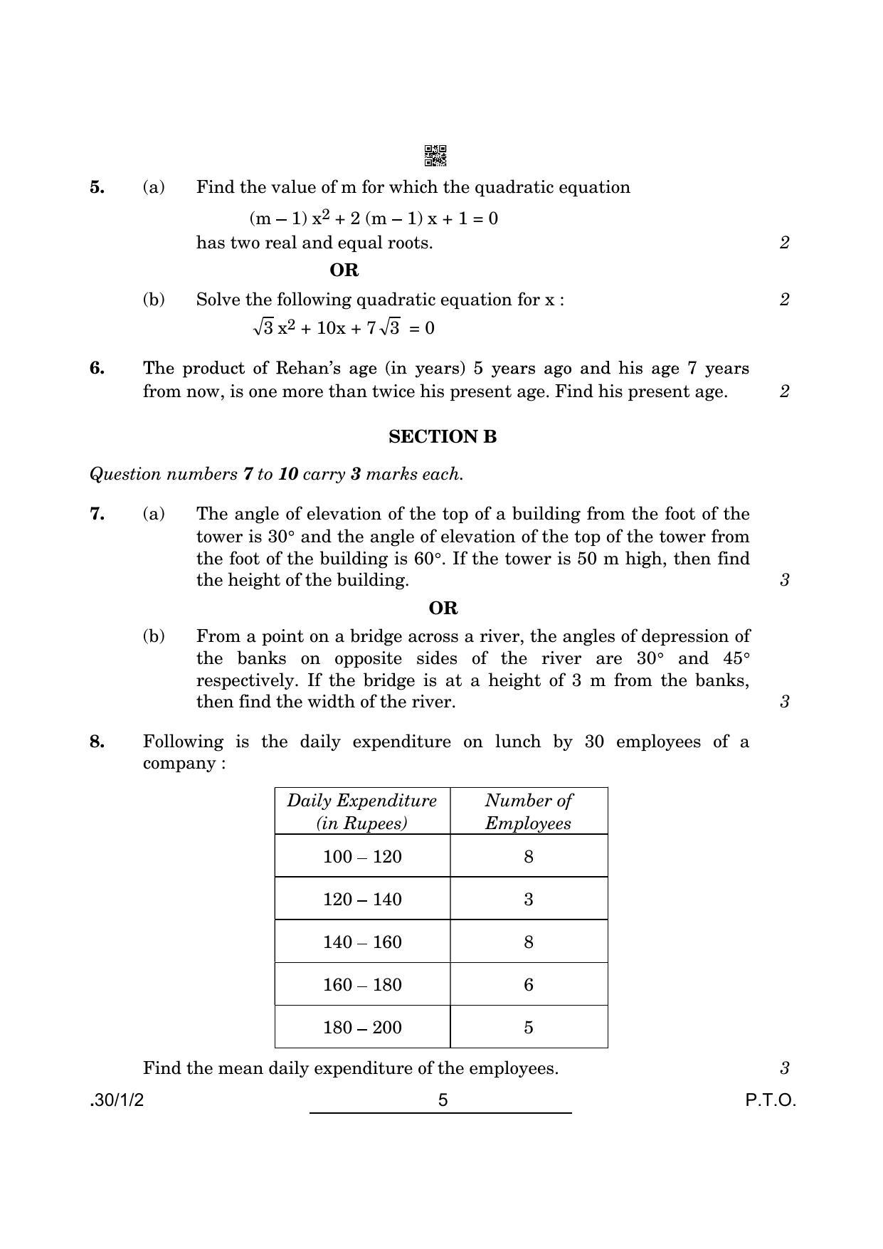 CBSE Class 10 Maths (30/1/2 - SET II) 2022 Question Paper - Page 5