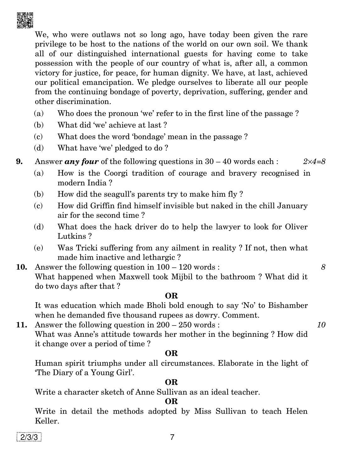CBSE Class 10 2-3-3 ENGLISH LANGUAGE AND LETERATURE 2019 Question Paper - Page 7
