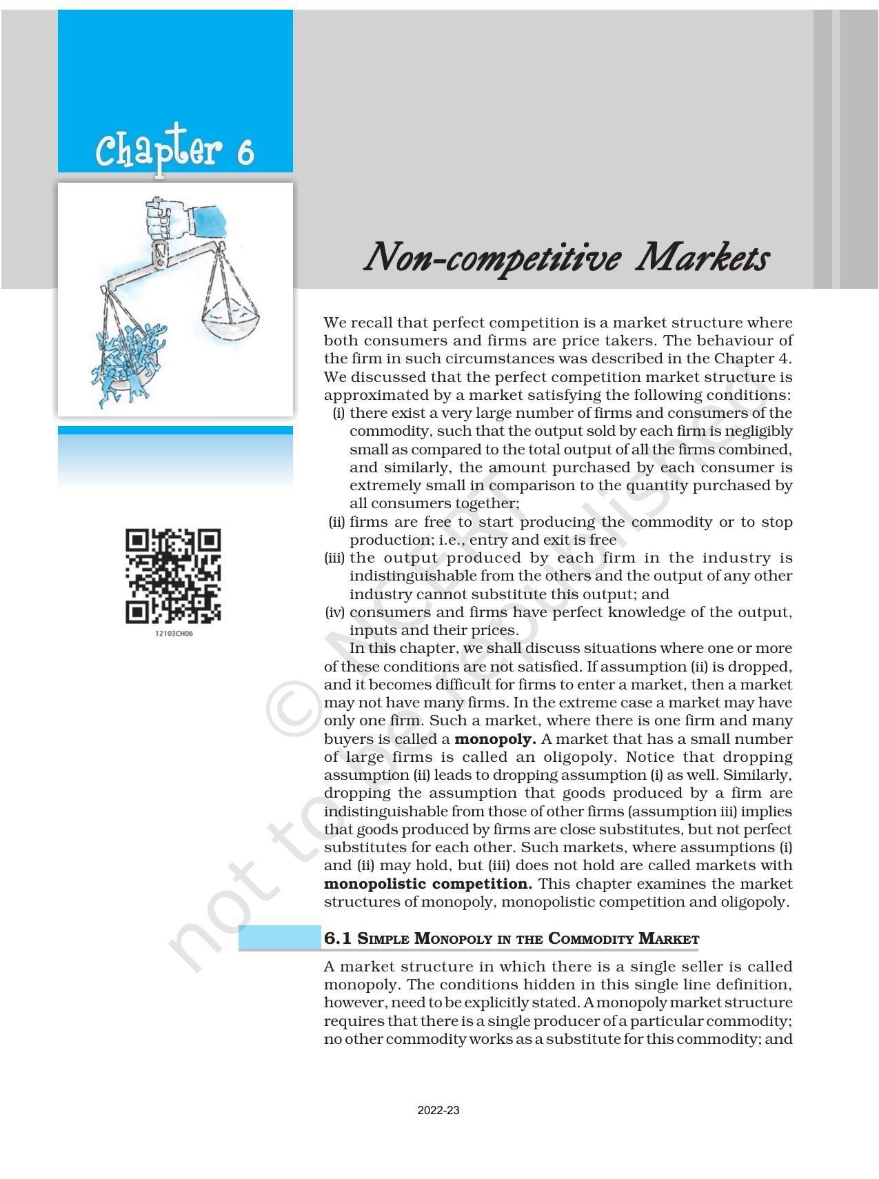 NCERT Book for Class 12 Economics (Microeconomics) Chapter 6 Non-competitive Markets - Page 1