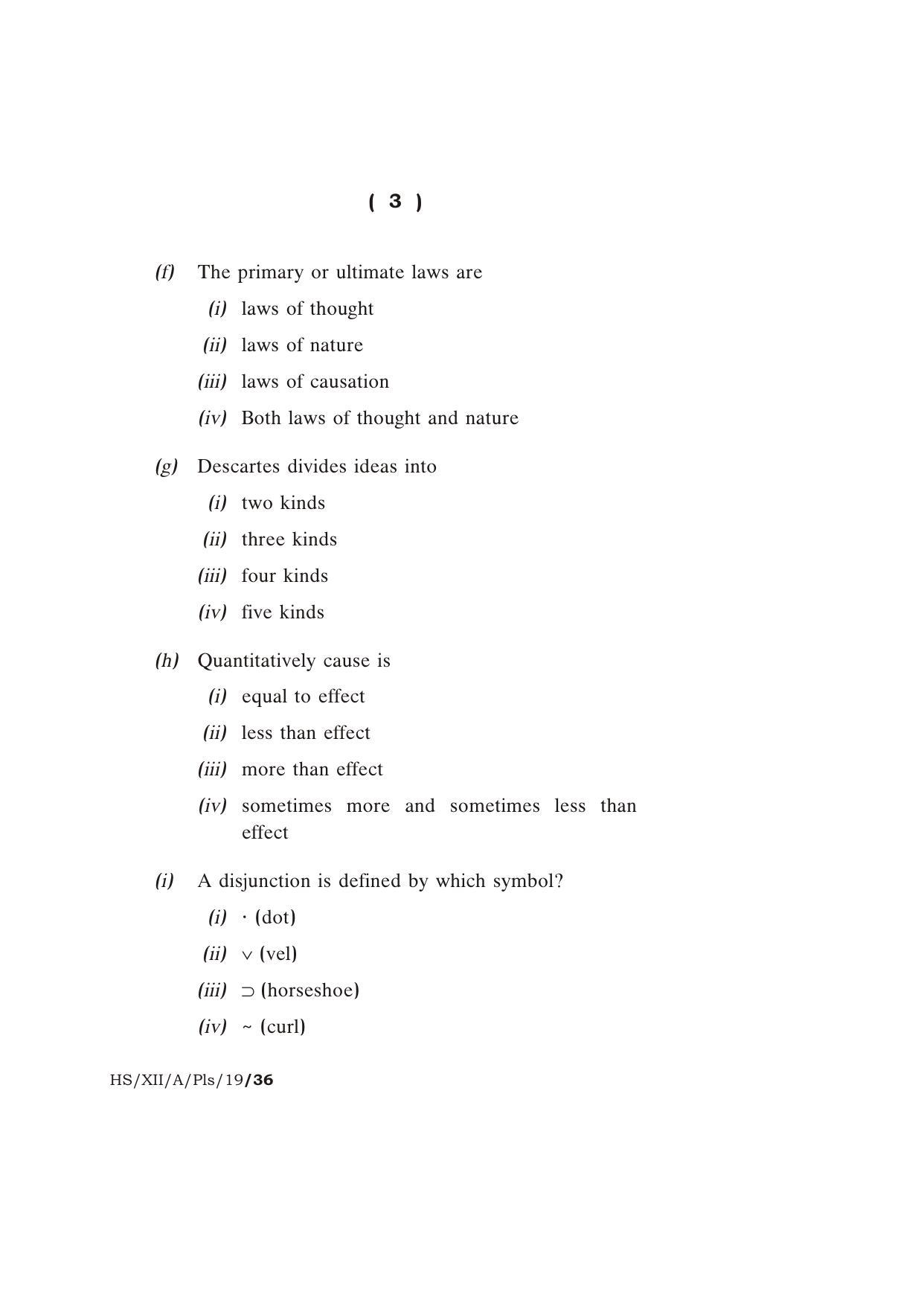 Meghalaya Board (MBOSE) Class 12 PHILOSOPHY 2019 Question Paper - Page 3