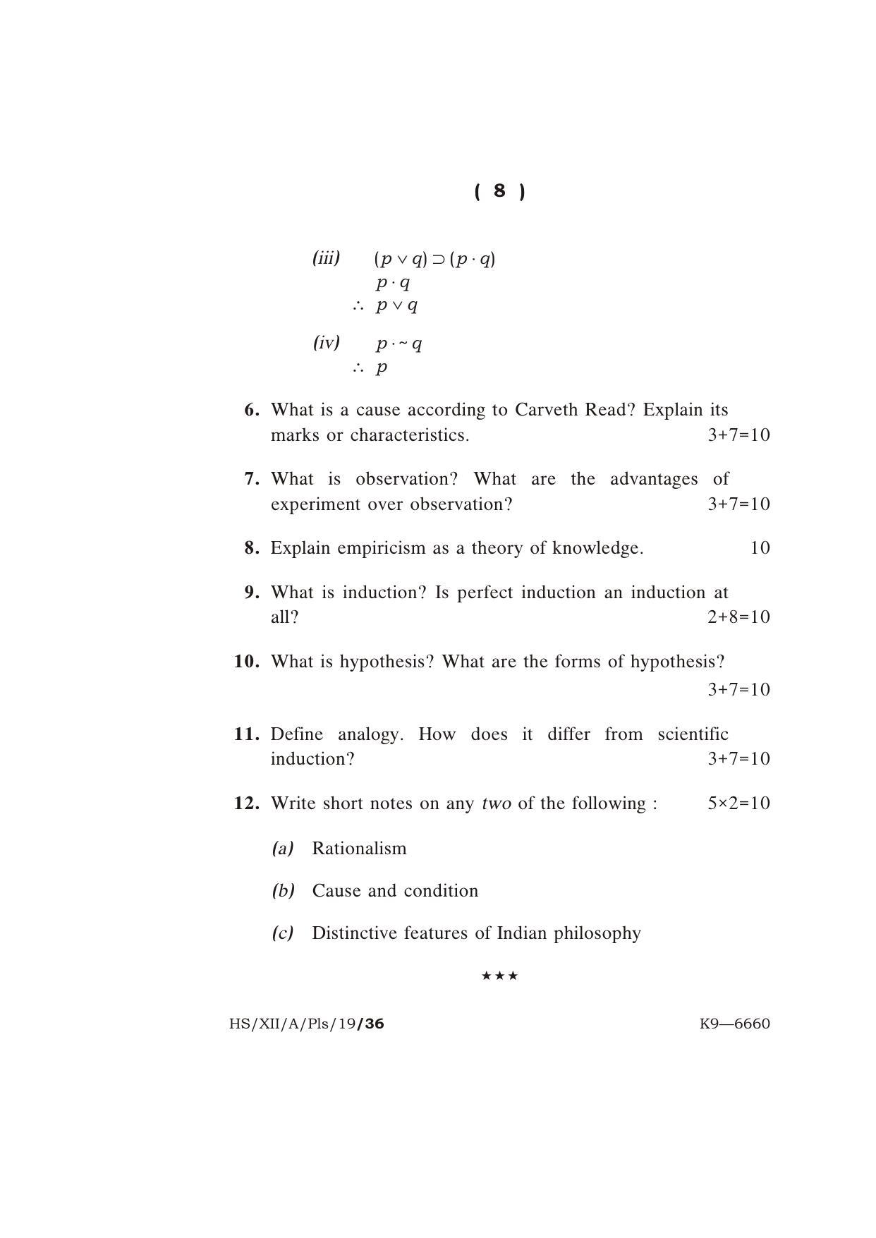 Meghalaya Board (MBOSE) Class 12 PHILOSOPHY 2019 Question Paper - Page 8