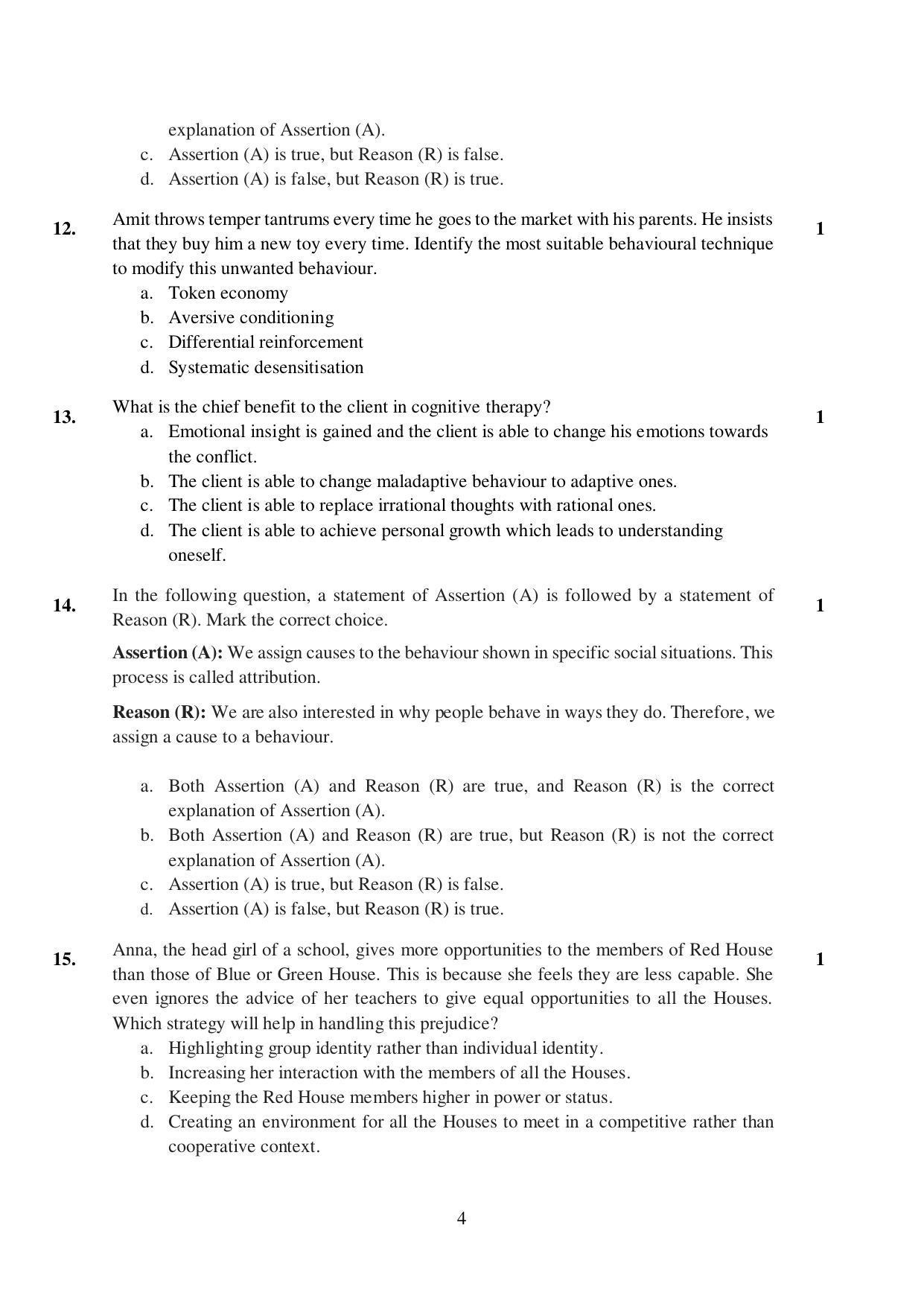 CBSE Class 12 Psychology Sample Paper 2023 - Page 4