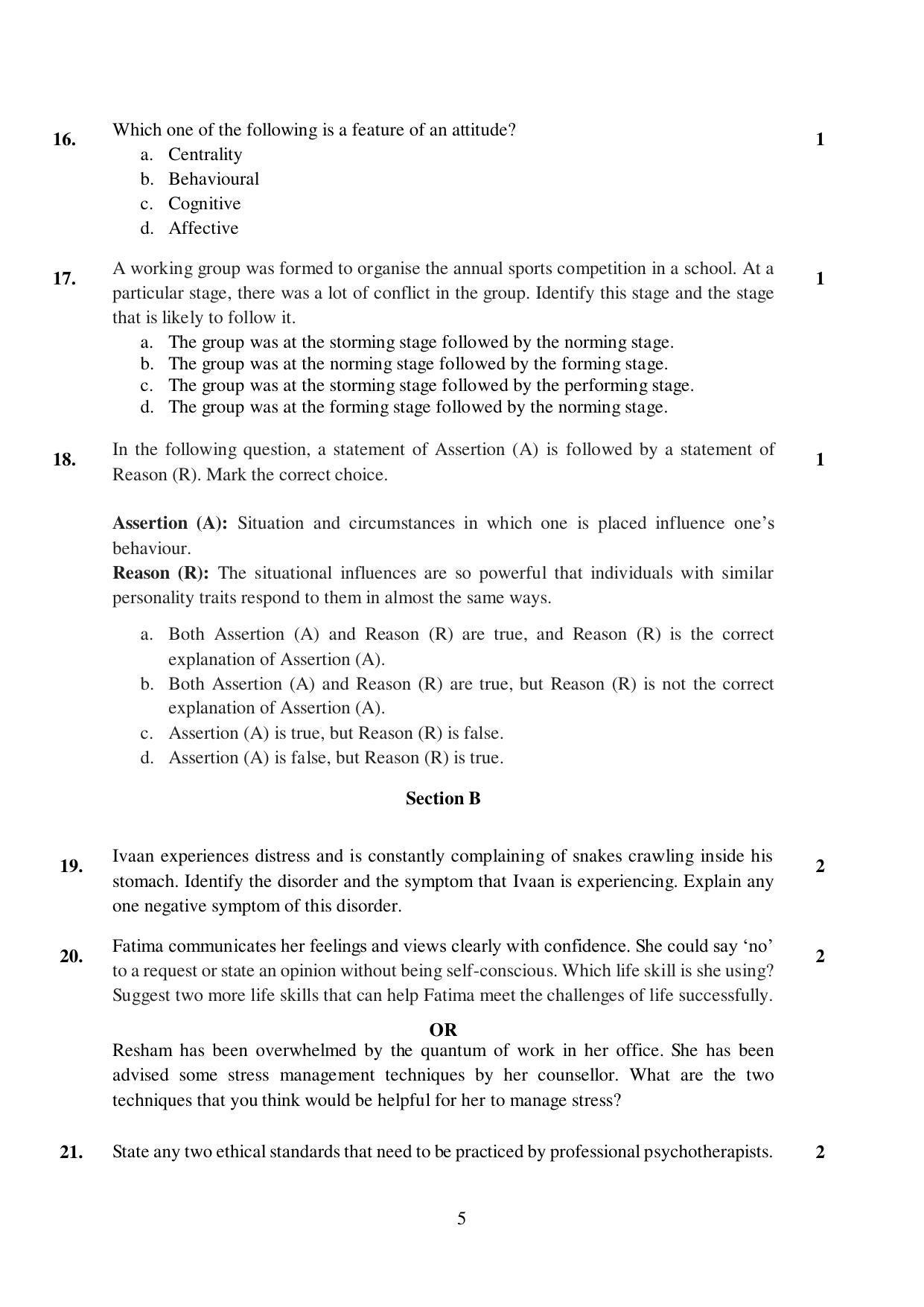 CBSE Class 12 Psychology Sample Paper 2023 - Page 5