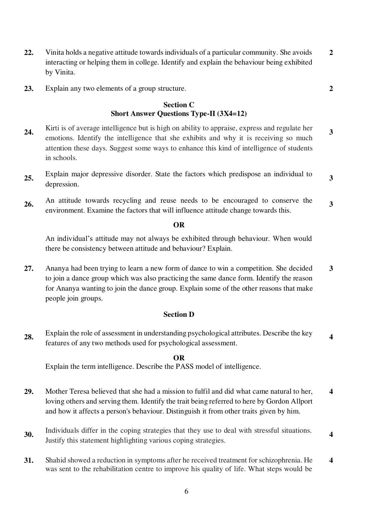 CBSE Class 12 Psychology Sample Paper 2023 - Page 6