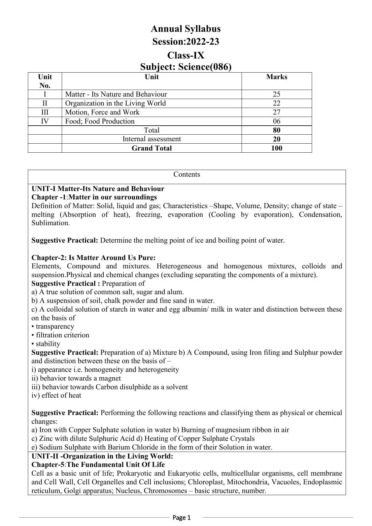 Edudel Class 9 Science (English) Syllabus - Page 1